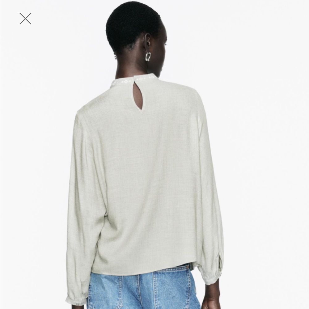 Zara Tunic Top Cut Work Embroidery Women’s Size Small Gray White - Picture 3 of 6